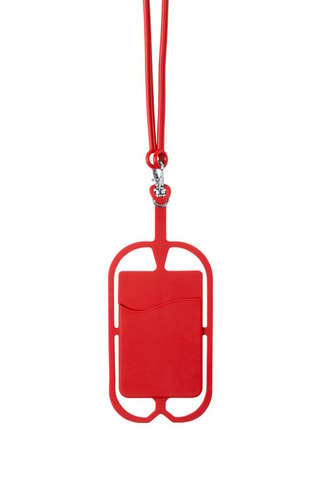 Cordino in silicone per smartphone con portacarte e moschettone - Rosso