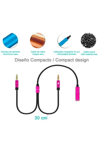 Adattatore convertitore mini jack a doppio mini jack - Nero e rosa