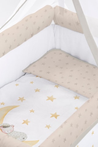 Mini berceau, linge de lit et ciel de lit Marlon Night - Dès la naissance - 6 pièces - Blanc et marron