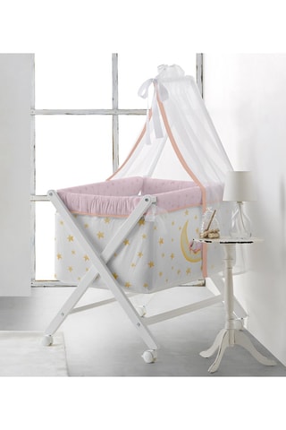 Berceau et linge de lit Marlon Night - Dès la naissance - 5 pièces - Blanc et rose