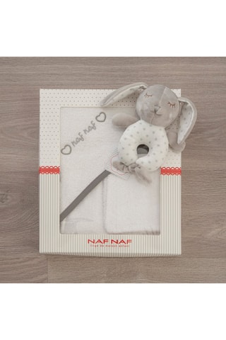 Coffret sortie de bain, gant et doudou Heart - 3 pièces - 75 x 75 cm - Blanc et gris