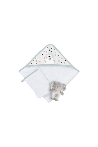 Coffret sortie de bain, gant et doudou Nordic Bear - 3 pièces - 75 x 75 cm - Blanc et vert