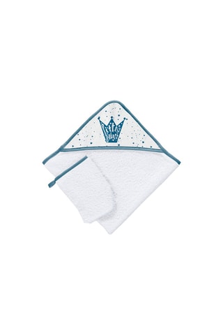 Sortie de bain et gant de toilette - Blanc et bleu