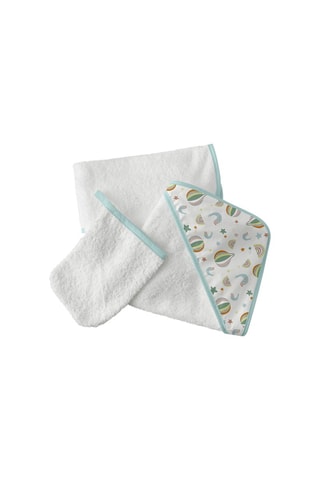 Sortie de bain et gant de toilette Rainbow Days - 75 x 75 cm - Dès 24 mois - Blanc et bleu
