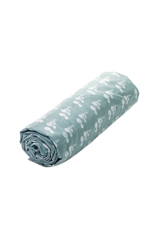 Drap-housse en percale de coton 70 fils/m² Eucalyptus - Bleu gris et blanc