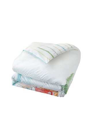 Housse de couette en percale de coton 80 fils/cm² Paysage Varois - Blanc et ciel