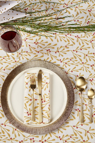 2 serviettes de table Gui d'or - Blanc et doré