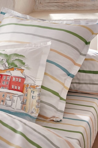 Taie de traversin en percale de coton  80 fils/cm² Paysage Varois - Blanc et jaune