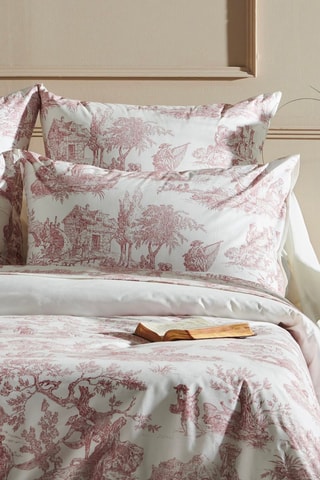 Taie d'oreiller réversible en percale de coton 80 fils/cm² Tendresse - Blanc et bordeaux
