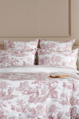 Taie d'oreiller réversible en percale de coton 80 fils/cm² Tendresse - Blanc et bordeaux