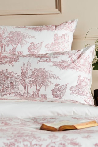 Taie d'oreiller réversible en percale de coton 80 fils/cm² Tendresse - Blanc et bordeaux