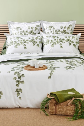 Housse de couette réversible en percale de coton 31 fils/cm² Lierre - Blanc
