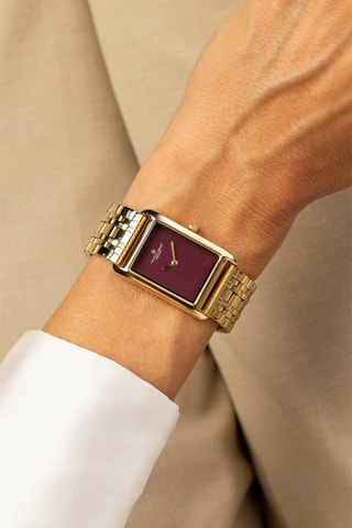 Stalen Quartz Horloge -Goudkleurig en bordeauxrood - Frederic Graff