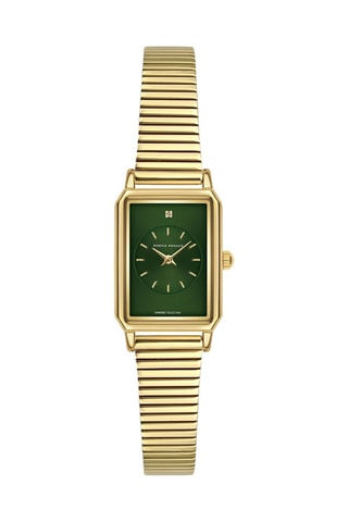Stalen Quartz Horloge met Diamant - Goudkleurig en Groen