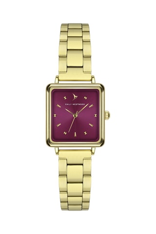 Stalen Quartz Horloge - Goudkleurig en Bordeauxrood - Emily Westwood
