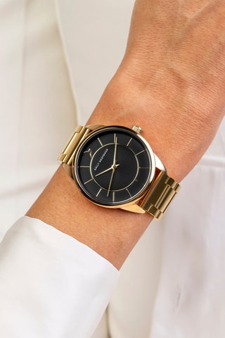 Stalen Quartz Horloge - Goudkleurig en zwart - Emily Westwood