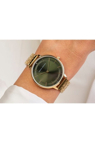 Stalen & Diamanten Quartz Horloge - Goudkleurig en Donkergroen - Monica Monaco