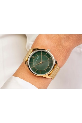 Stalen & Diamanten Quartz Horloge - Goudkleurig en Donkergroen - Monica Monaco
