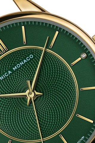 Stalen & Diamanten Quartz Horloge - Goudkleurig en Donkergroen - Monica Monaco