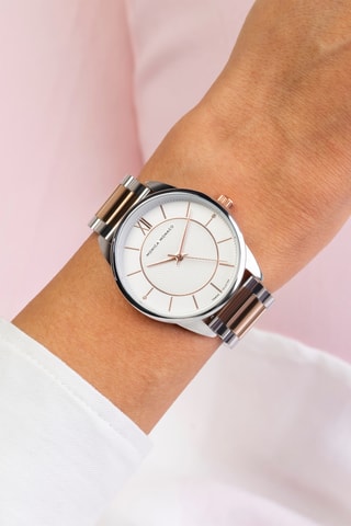 Stalen & Diamanten Quartz Horloge - Zilverkleurig en Roségoudkleurig - Monica Monaco