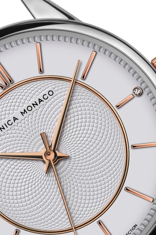 Stalen & Diamanten Quartz Horloge - Zilverkleurig en Roségoudkleurig - Monica Monaco