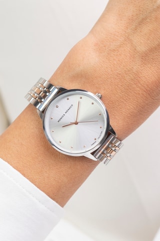 Stalen Quartz Horloge met Diamant - Monica Monaco