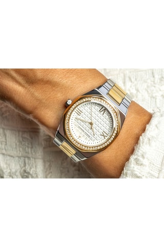 Stalen Quartz Horloge met Diamant - Zilverkleurig en Goudkleurig