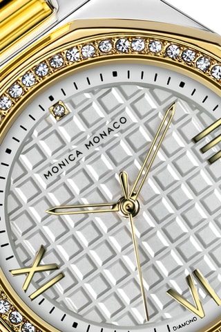 Stalen Quartz Horloge met Diamant - Zilverkleurig en Goudkleurig