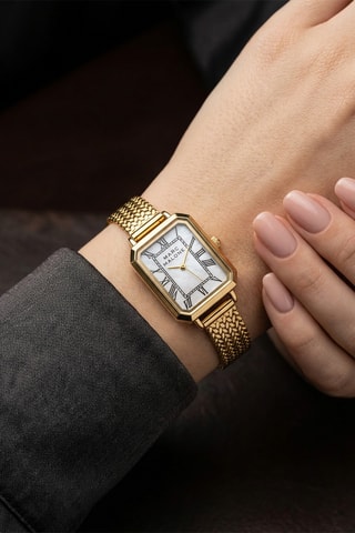 Stalen Quartz Horloge - Goudkleurig en Wit - Marc Malone