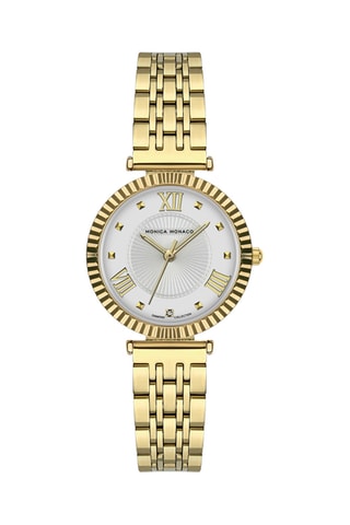 Stalen & Diamanten Quartz Horloge - Goudkleurig en Zilverkleurig - Monica Monaco