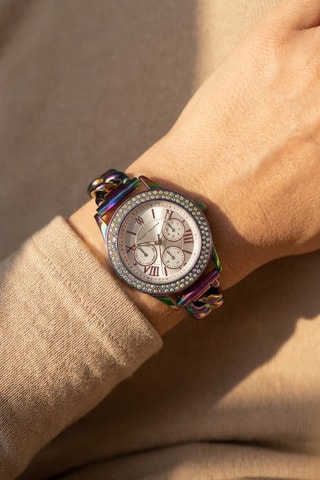 Stalen Quartz Horloge - Paars en Turquoise
