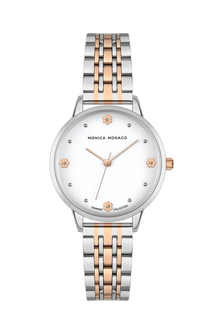 Stalen Quartz Horloge met Diamant - Monica Monaco