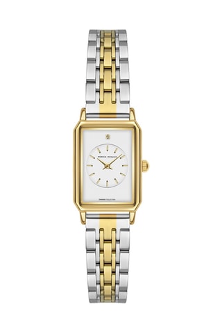 Stalen Quartz Horloge met Diamant - Goudkleurig en Zilverkleurig