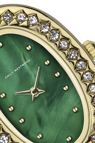 Leren en Diamanten Quartz Horloge - Zwart en Goudkleurig
