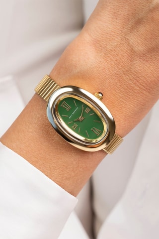 Stalen Quartz Horloge - Goudkleurig en Groen - Emily Westwood
