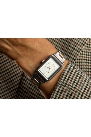 Stalen Quartz Horloge met Diamant - Roségoudkleurig en Zilverkleurig