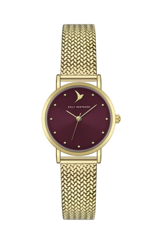 Stalen Quartz Horloge - Goudkleurig en Bordeauxrood - Emily Westwood