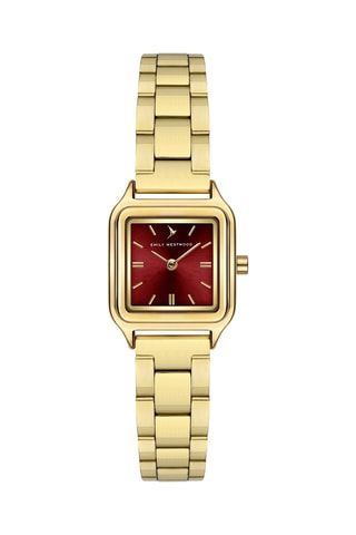 Roestvrijstalen Quartz Horloge - Goudkleurig en Bordeauxrood - Emily Westwood