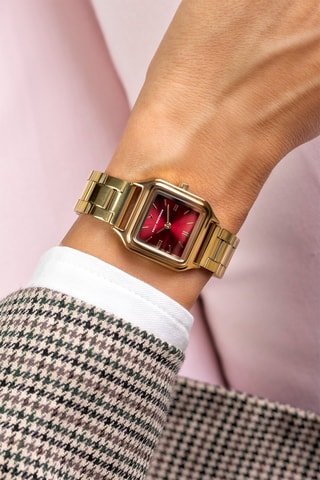 Roestvrijstalen Quartz Horloge - Goudkleurig en Bordeauxrood - Emily Westwood
