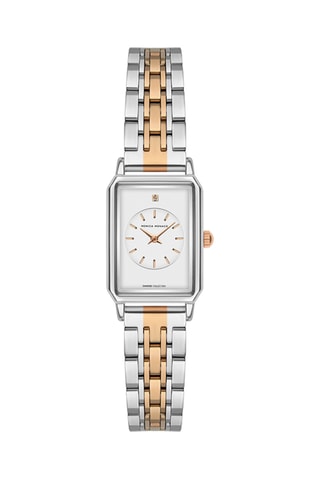 Stalen Quartz Horloge met Diamant - Roségoudkleurig en Zilverkleurig