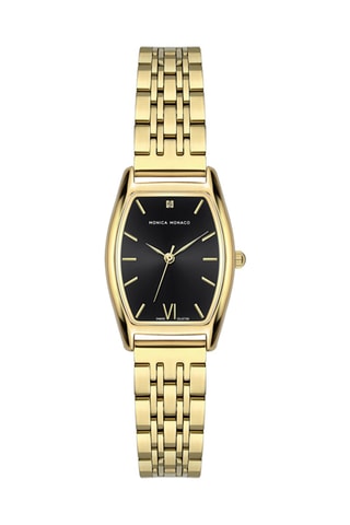 Stalen Quartz Horloge met Diamant - Goudkleurig en Zwart