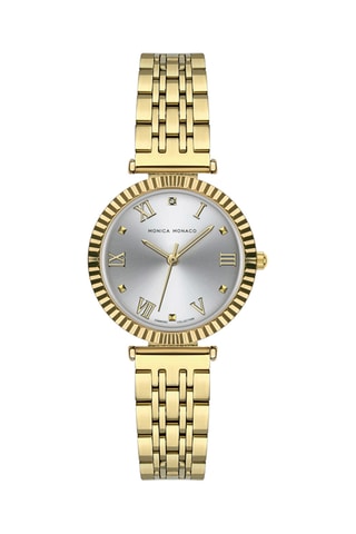Stalen & Diamanten Quartz Horloge - Goudkleurig en Zilverkleurig - Monica Monaco