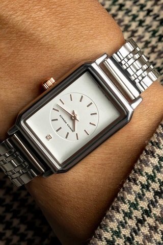Stalen Quartz Horloge met Diamant - Zilverkleurig en Roségoudkleurig