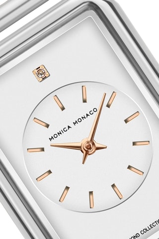 Stalen Quartz Horloge met Diamant - Zilverkleurig en Roségoudkleurig