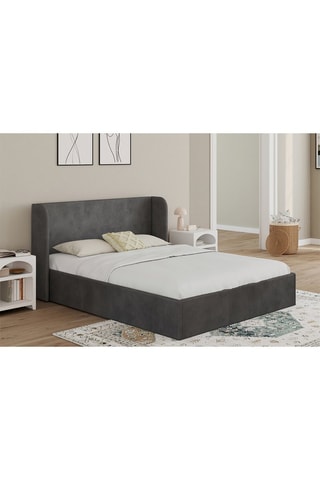 Letto contenitore Lucia in velluto grigio con rete e testiera 140x190cm