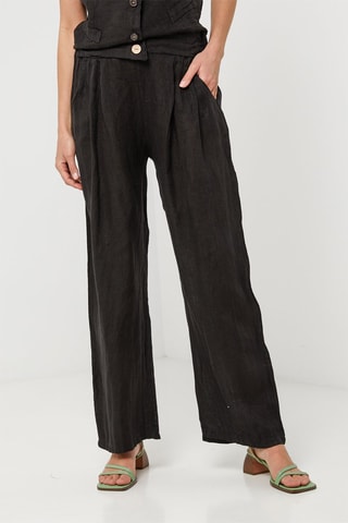 Pantalón relaxed de tiro alto de lino - Negro