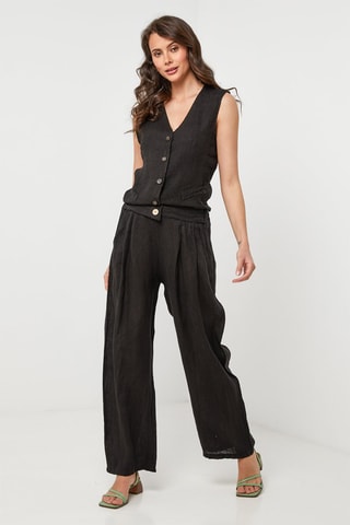 Pantalón relaxed de tiro alto de lino - Negro