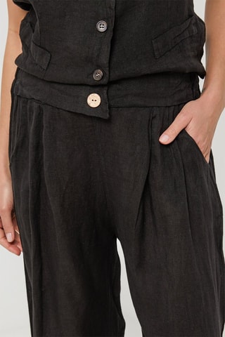 Pantalón relaxed de tiro alto de lino - Negro