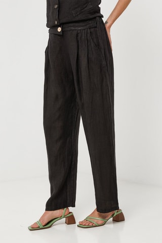 Pantalón relaxed de tiro alto de lino - Negro