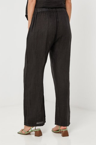 Pantalón relaxed de tiro alto de lino - Negro